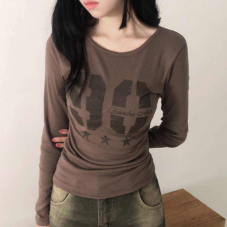 サイドシャーリングナンバー長袖Tシャツ(5color) BROWN