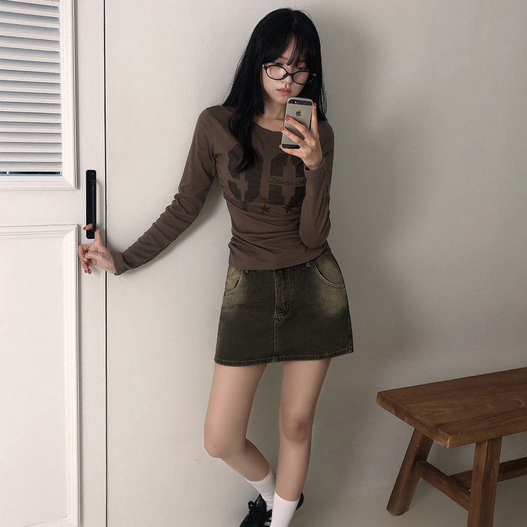 サイドシャーリングナンバー長袖Tシャツ(5color) BROWN