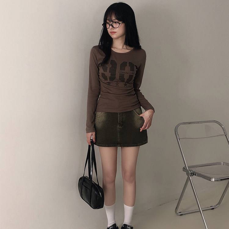 サイドシャーリングナンバー長袖Tシャツ(5color) BROWN
