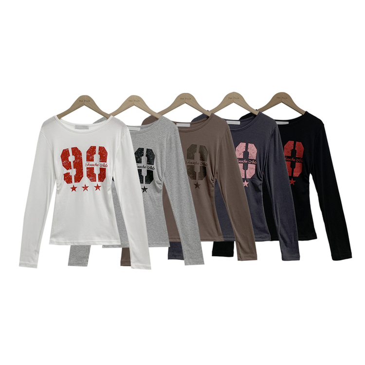 サイドシャーリングナンバー長袖Tシャツ(5color)