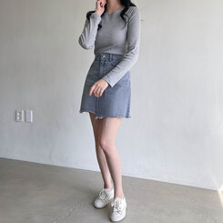 ラウンドネックリブTシャツ19色 GREY