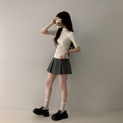 希少✨クレージュ♡半袖ニット　タートルネック　フロントロゴ　アンゴラ　ホワイト 5分丈タートルネック半袖ニット(13color)｜ニット｜韓国ファッション