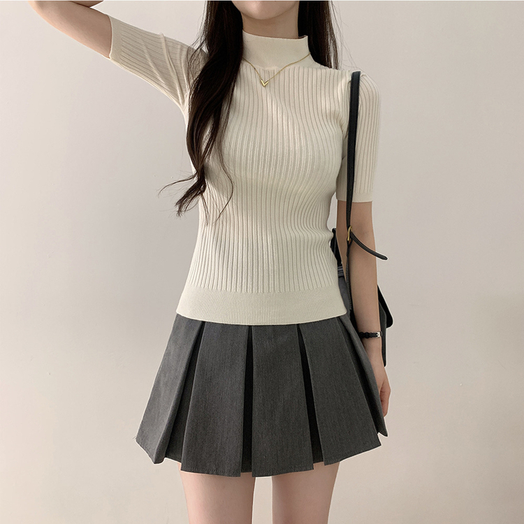 5分丈タートルネック半袖ニット(13color)｜ニット｜韓国