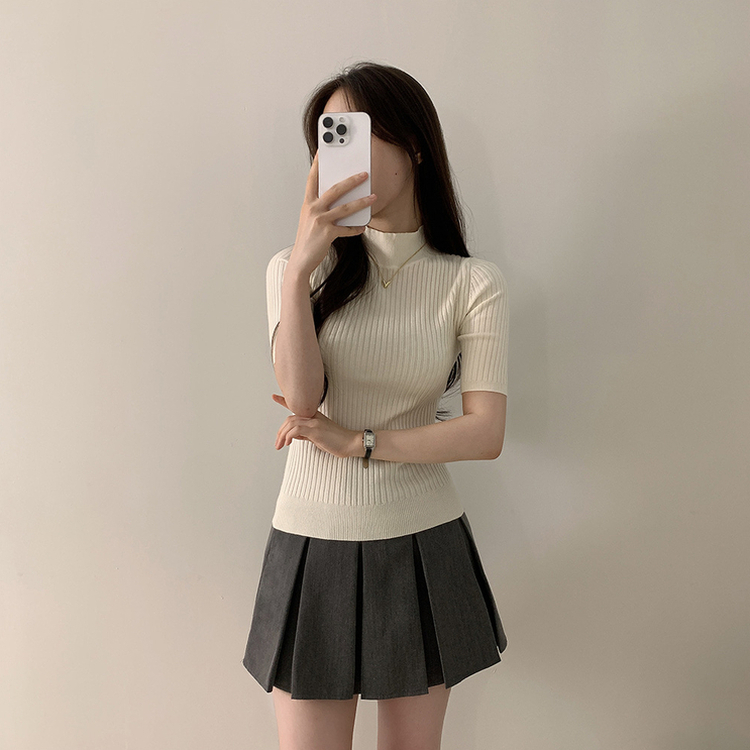 rus PLUMA ハイネック　半袖 ニット 5分丈タートルネック半袖ニット(13color)｜ニット｜韓国