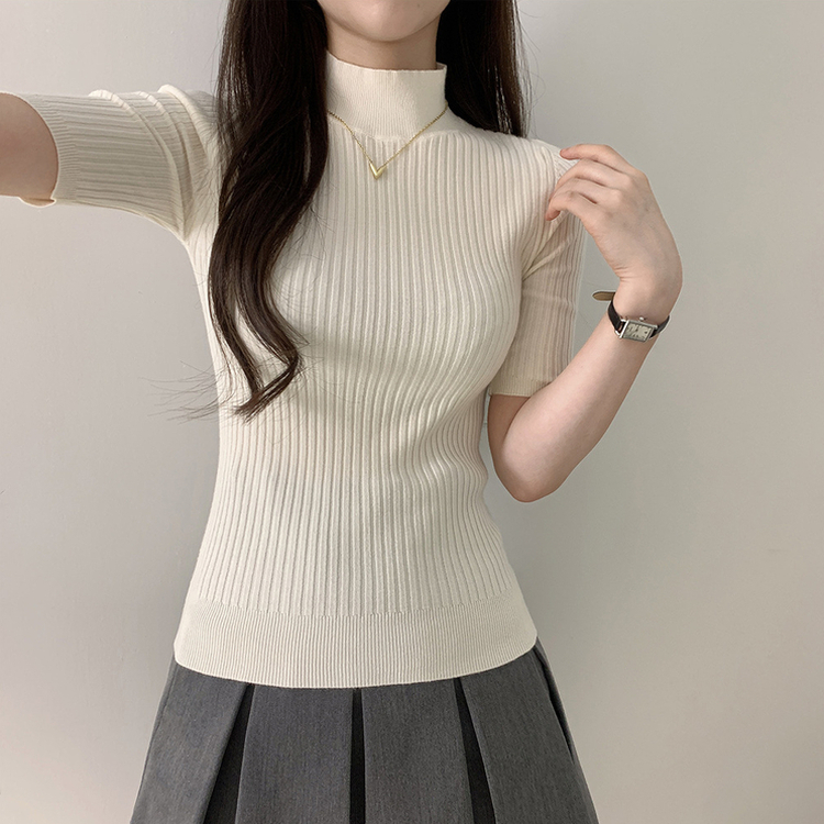 5分丈タートルネック半袖ニット(13color)｜ニット｜韓国