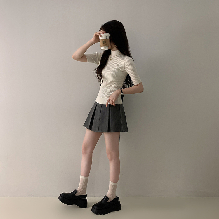 5分丈タートルネック半袖ニット(13color)｜ニット｜韓国ファッション