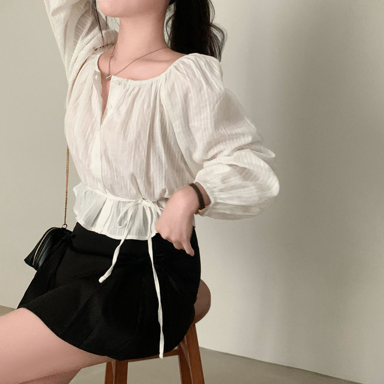 【タイ付き】オフショルダーコットンブラウス IVORY