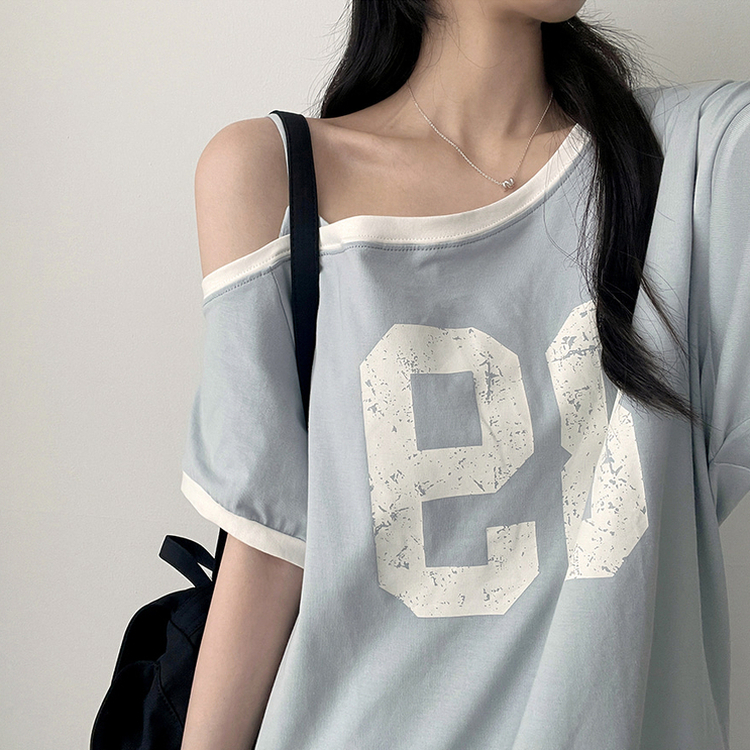STS70947 バイカラーアンバランス半袖Tシャツ 半袖Tシャツ - hijjoo