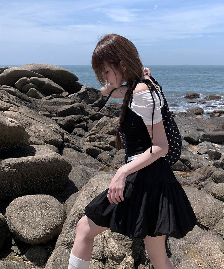 スティナ　ブラックリボンスカート　グレー stina / black ribbon wrap skirt / gray