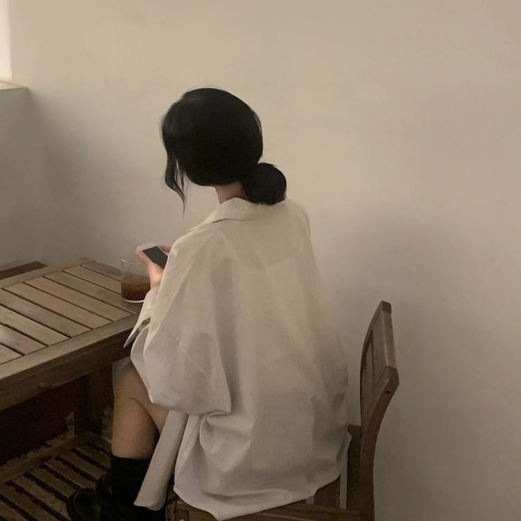 얼그레이 오버핏 스트라이프 셔츠 남방 아이보리