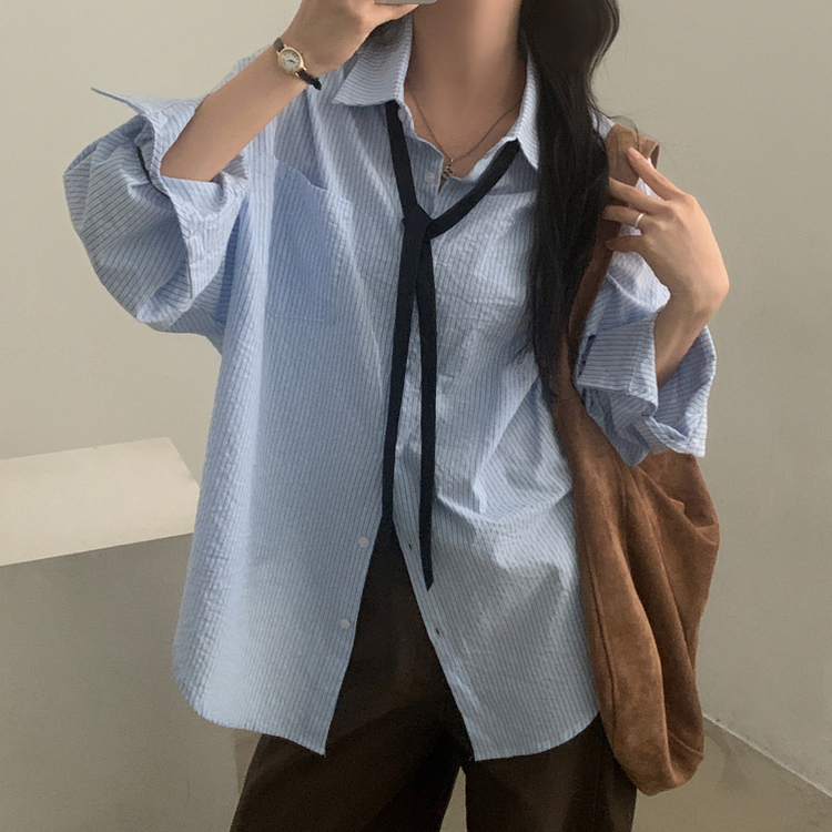 얼그레이 오버핏 스트라이프 셔츠 남방 소라