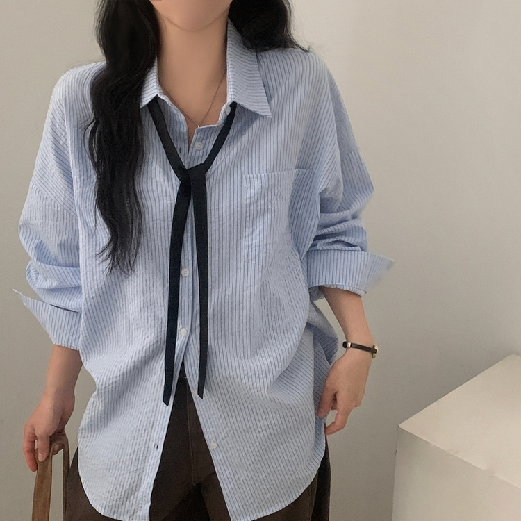 얼그레이 오버핏 스트라이프 셔츠 남방 소라