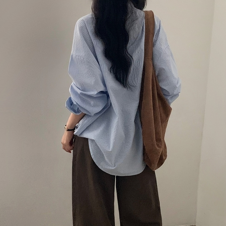 얼그레이 오버핏 스트라이프 셔츠 남방 소라