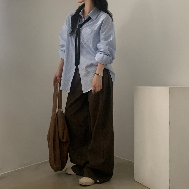 얼그레이 오버핏 스트라이프 셔츠 남방 소라