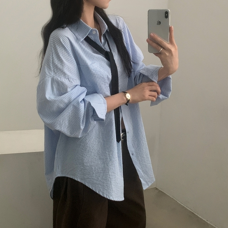 얼그레이 오버핏 스트라이프 셔츠 남방 소라