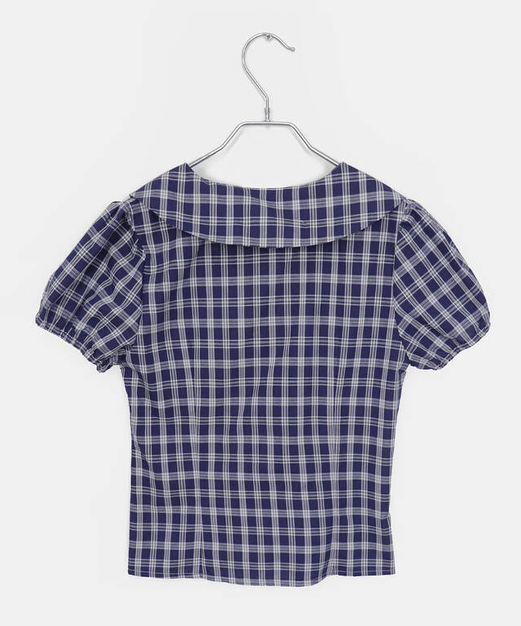 ラウンドパフチェックブラウス