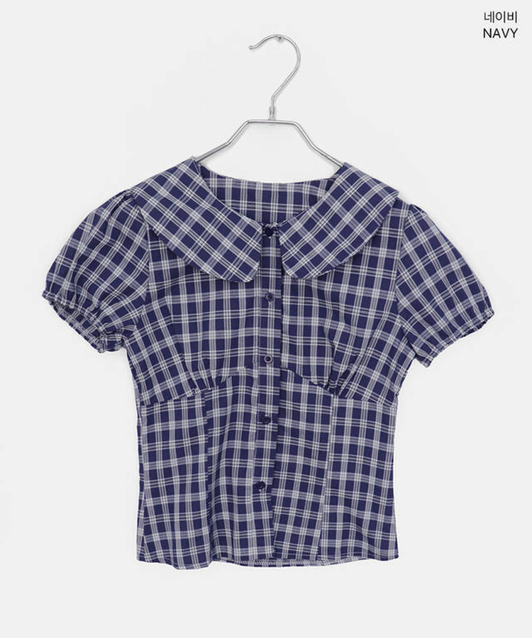 ラウンドパフチェックブラウス