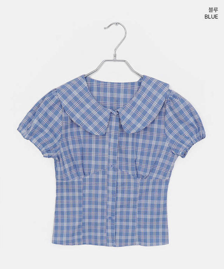 ラウンドパフチェックブラウス