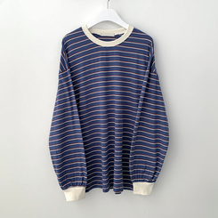 배색 단가라 스트라이프 왕박시 간절기 벌룬맨투맨 긴팔티셔츠