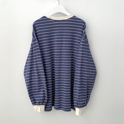 배색 단가라 스트라이프 왕박시 간절기 벌룬맨투맨 긴팔티셔츠