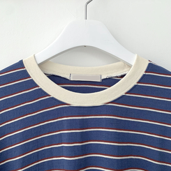 배색 단가라 스트라이프 왕박시 간절기 벌룬맨투맨 긴팔티셔츠