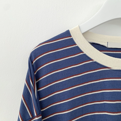 배색 단가라 스트라이프 왕박시 간절기 벌룬맨투맨 긴팔티셔츠