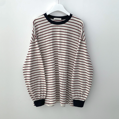 배색 단가라 스트라이프 왕박시 간절기 벌룬맨투맨 긴팔티셔츠