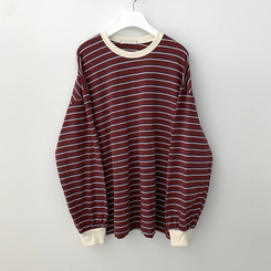 배색 단가라 스트라이프 왕박시 간절기 벌룬맨투맨 긴팔티셔츠