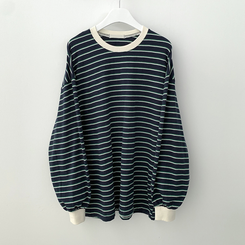 배색 단가라 스트라이프 왕박시 간절기 벌룬맨투맨 긴팔티셔츠