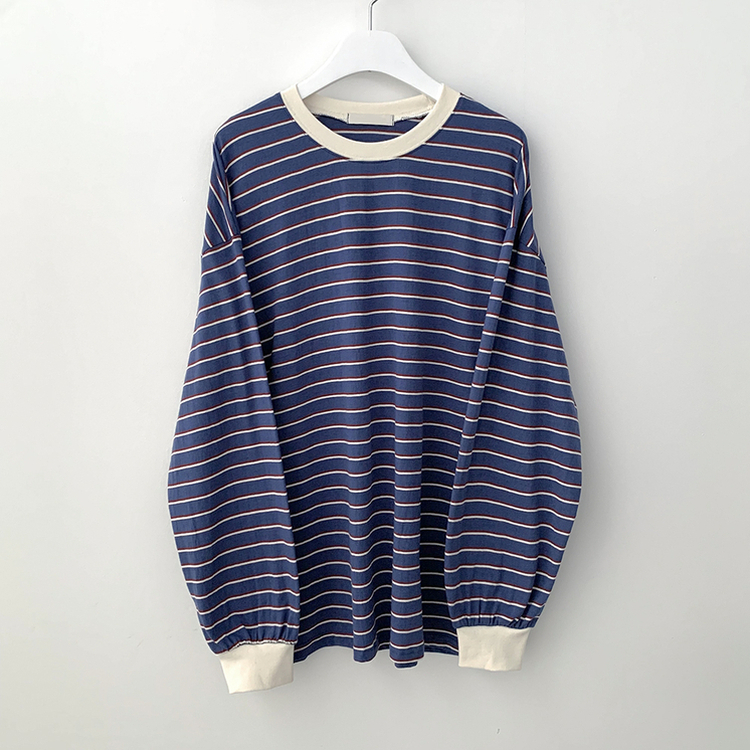 배색 단가라 스트라이프 왕박시 간절기 벌룬맨투맨 긴팔티셔츠