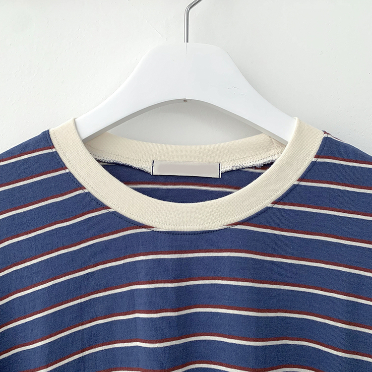 배색 단가라 스트라이프 왕박시 간절기 벌룬맨투맨 긴팔티셔츠