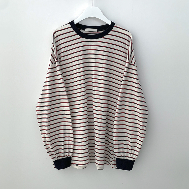 배색 단가라 스트라이프 왕박시 간절기 벌룬맨투맨 긴팔티셔츠