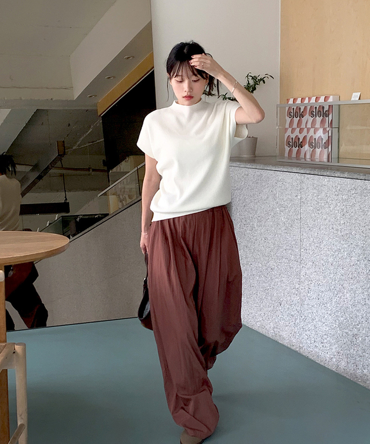 希少 ワイズ 上質 変形 タートルネック ハイネック デザイン 半袖 ニット 2 希少 ワイズ 上質 変形 タートルネック ハイネック デザイン