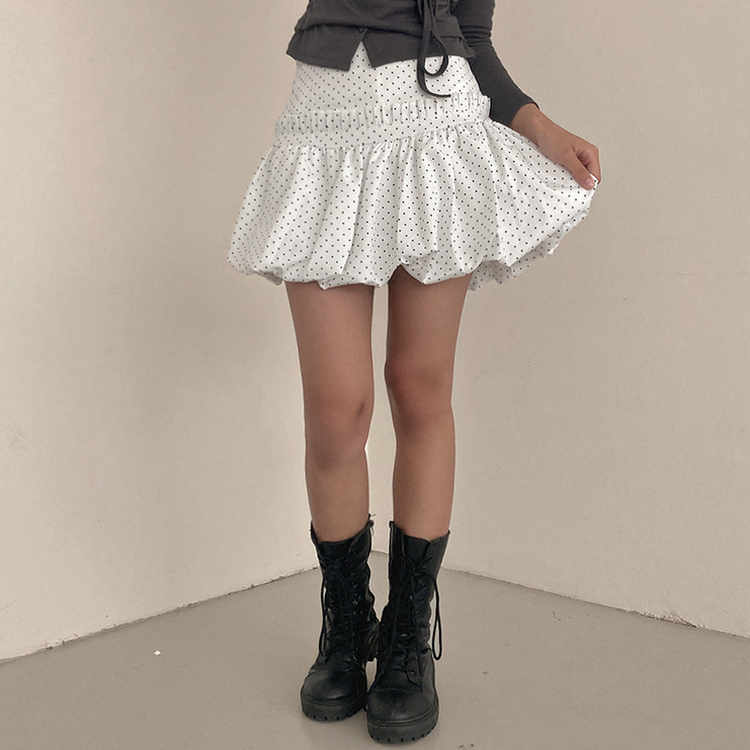 ドットフリルバルーンミニスカート WHITE