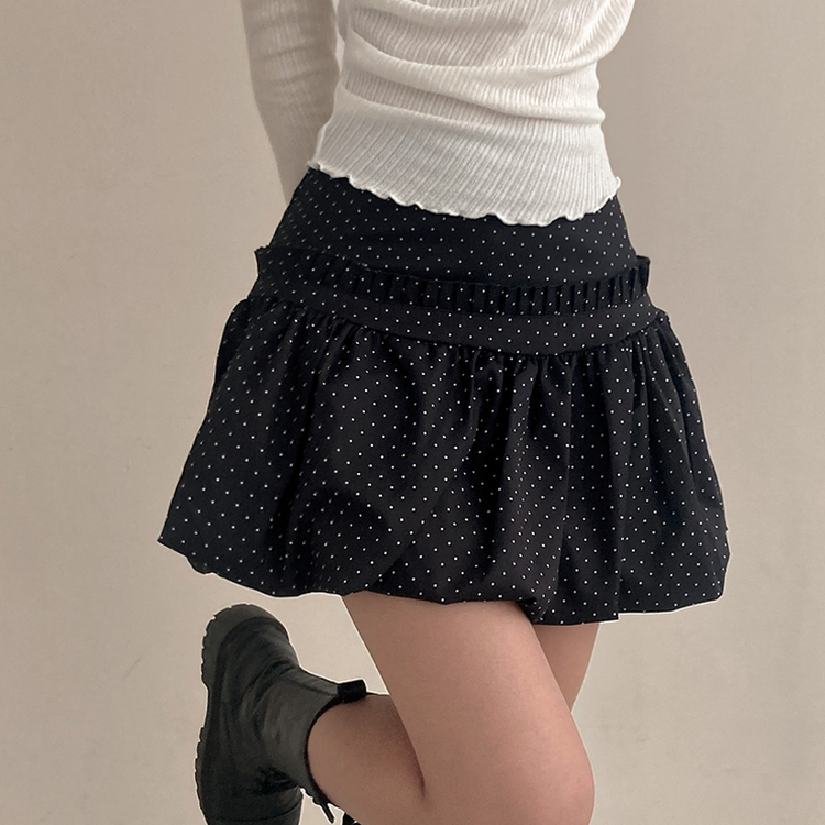 ドットフリルバルーンミニスカート BLACK