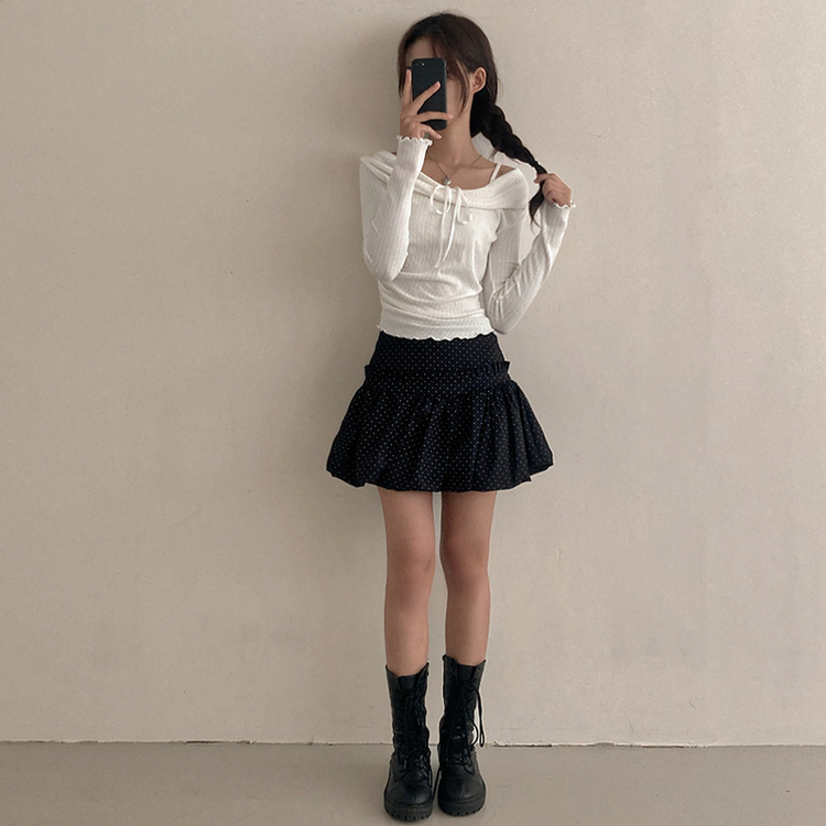 ドットフリルバルーンミニスカート BLACK