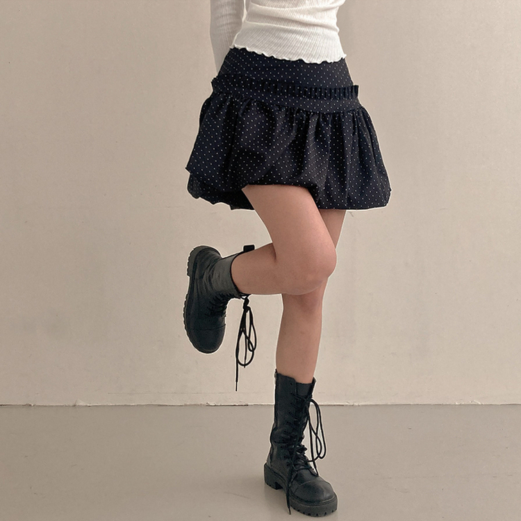 ドットフリルバルーンミニスカート BLACK