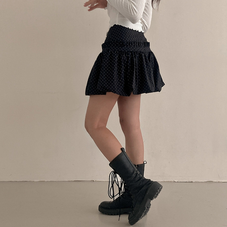 ドットフリルバルーンミニスカート BLACK