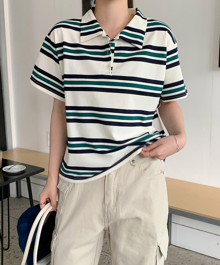 JIL SANストライプ 半袖Tシャツ ストライプカラーTシャツ｜半袖Tシャツ｜韓国ファッション通販 SONA