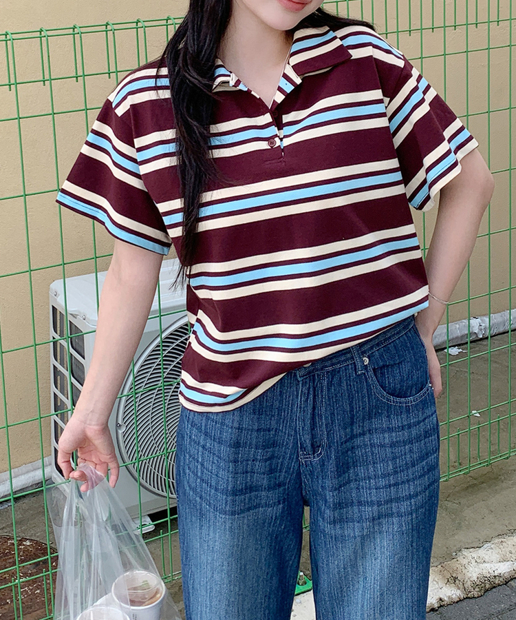 【新品タグ付き】コットンリネンストライプ半袖Tシャツ NULL】ストライプ半袖シャツ