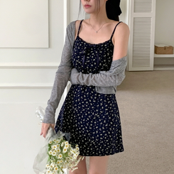 【SET】リボンフレアミニワンピース ボレロ GREY