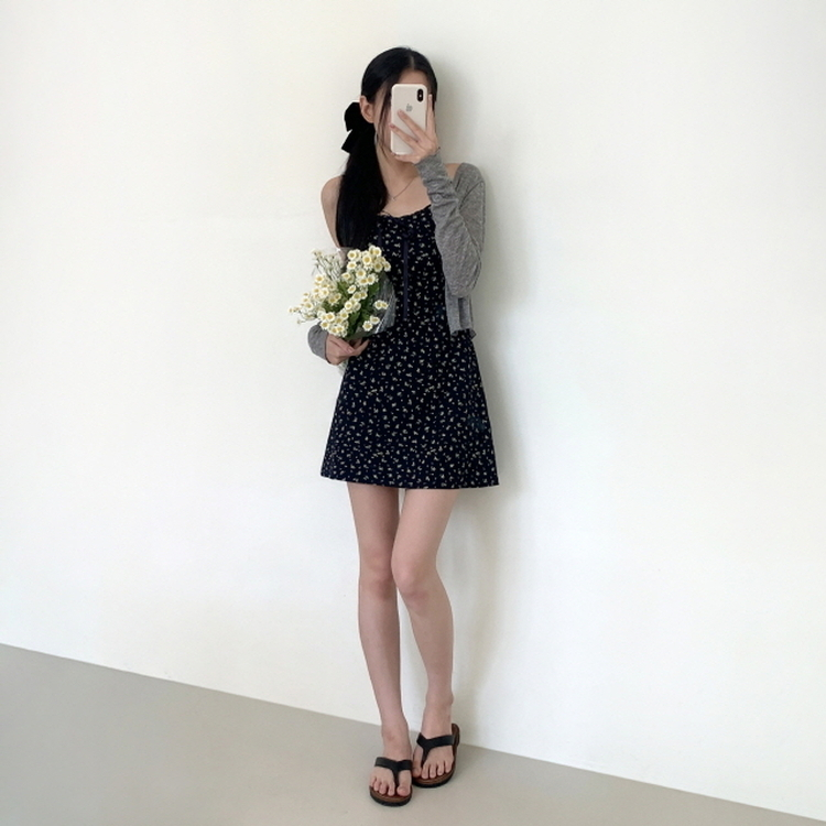 【SET】リボンフレアミニワンピース ボレロ GREY