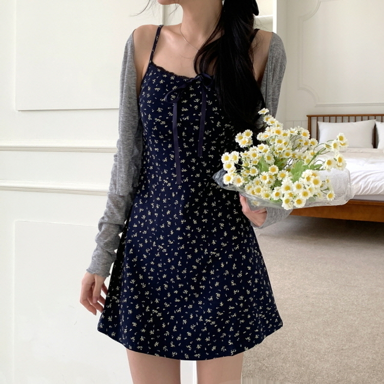 【SET】リボンフレアミニワンピース ボレロ GREY