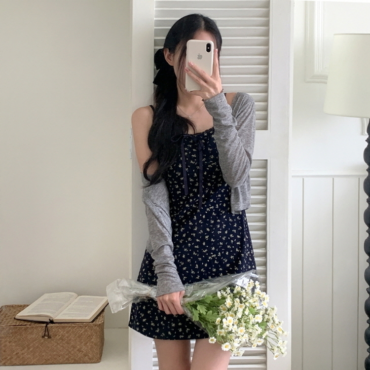 【SET】リボンフレアミニワンピース ボレロ GREY