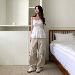 ヒップムードコットンワイドパンツ BEIGE