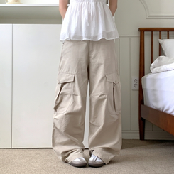 ヒップムードコットンワイドパンツ BEIGE