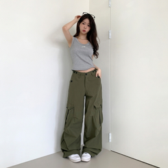ヒップムードコットンワイドパンツ KHAKI