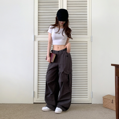 ヒップムードコットンワイドパンツ CHARCOAL