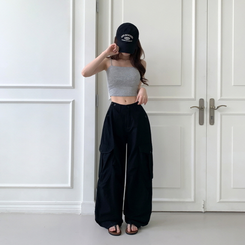 ヒップムードコットンワイドパンツ BLACK