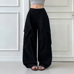 ヒップムードコットンワイドパンツ BLACK